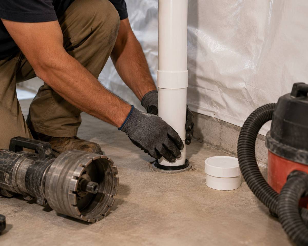 Coring a sub-slab suction point during a radon mitigation installation